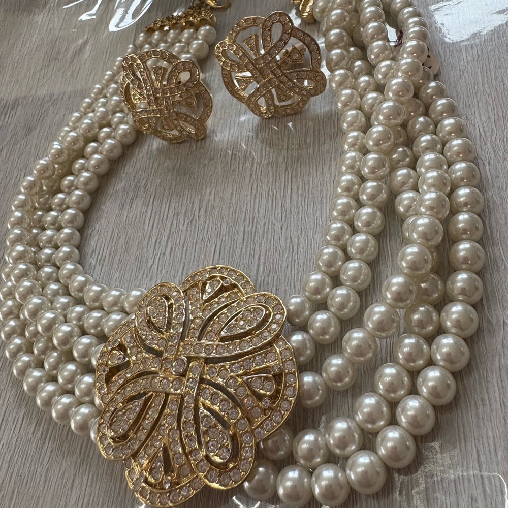 Elegant 2 piece New Gold and Pearl Jewelry Set- Loaded Elegance